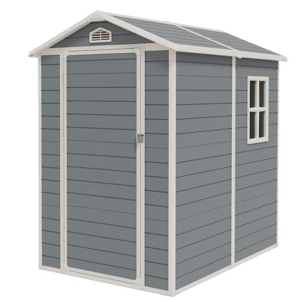 Tozey 6 ft. W x 4 ft. Marengo Gray Patio Resin Shed Extruded Plastic Outdoor Storage Shed with Window and Floor 24.4 sq. ft.