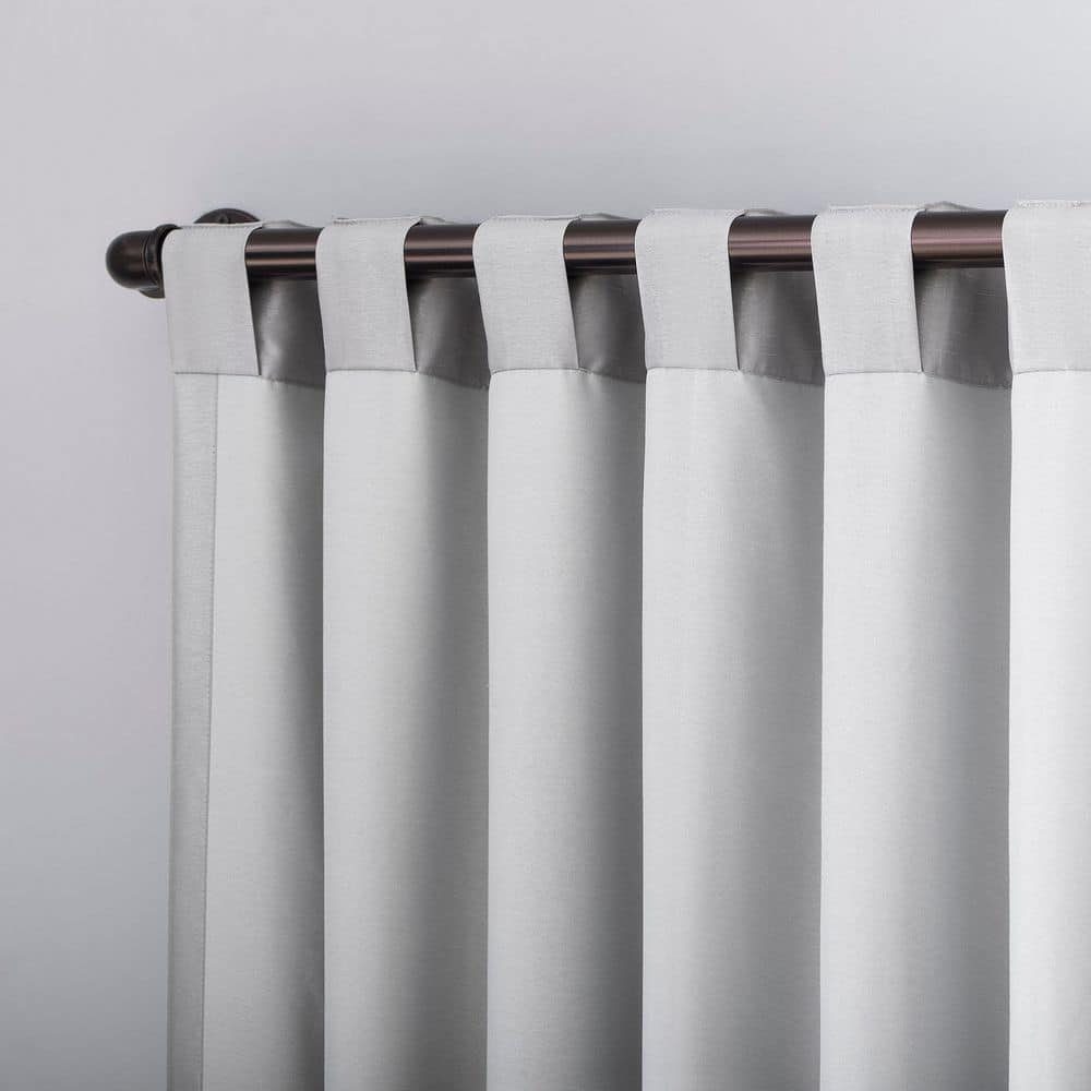 Chrome Gray Faux Silk Blackout Back Tab Curtain Panel