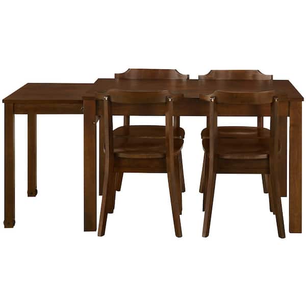 Unbranded Brown 5-Piece Wood Outdoor Dining Set, Dining Table Set with Wheels and Pull-out Side Table for Kitchen, Dining Room