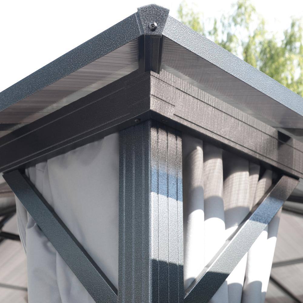 16' x 12' Black Aluminum Patio Gazebo with Curtains