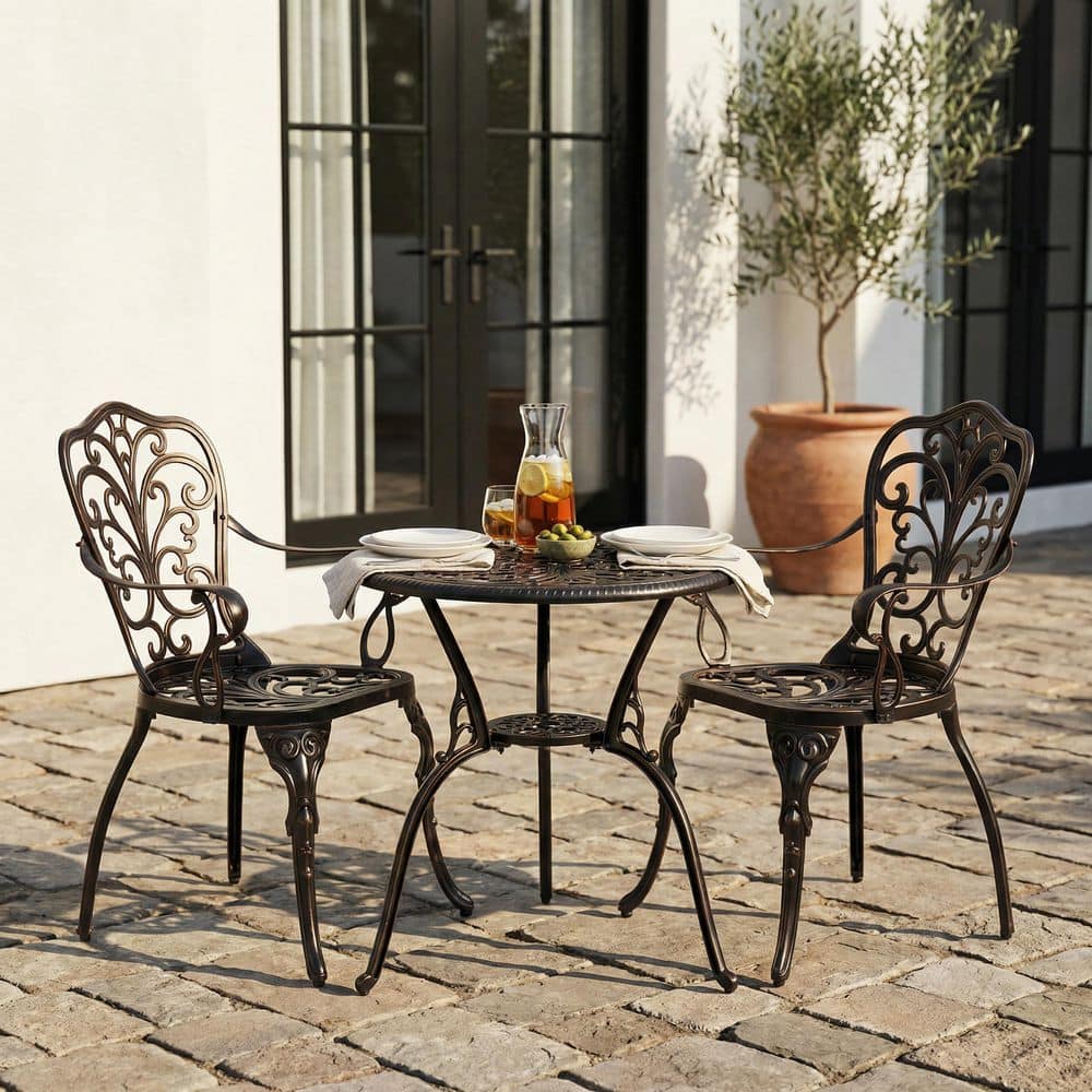Bexor Copper 3-Piece Aluminum Round Patio Outdoor Bistro Set Dining Chairs price history on PriceWatchPro