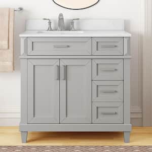 Talmore 36 in. Single Sink Freestanding Sky Grey Bathroom Vanity with White Engineered Carrara Top (Assembled)