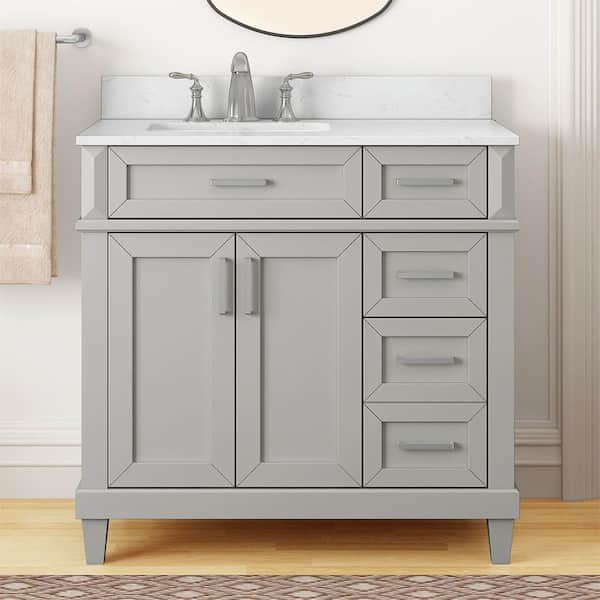 Talmore 36 in. Single Sink Sky Grey Bath Vanity with White Engineered Carrara Top (Assembled)