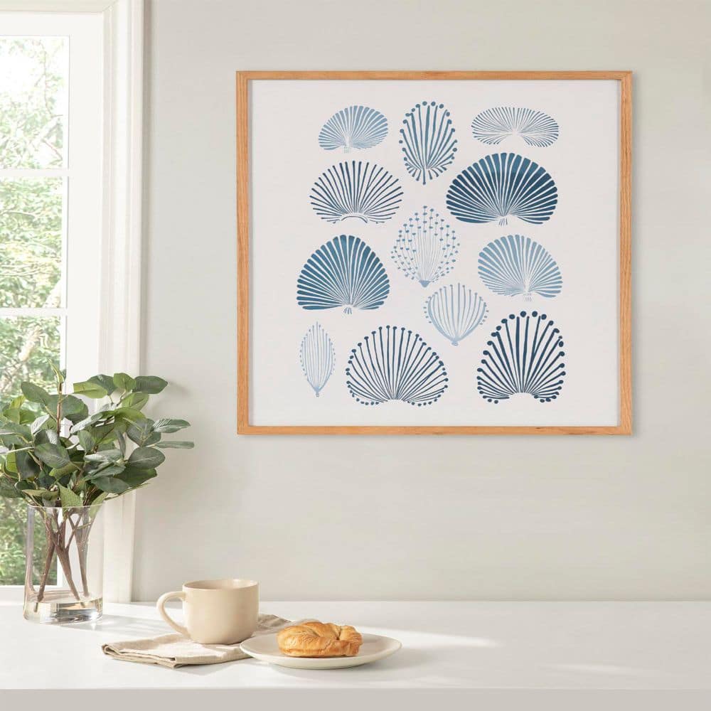 Natural Oak Framed Abstract Coastal Blue Coral Print, 16x20
