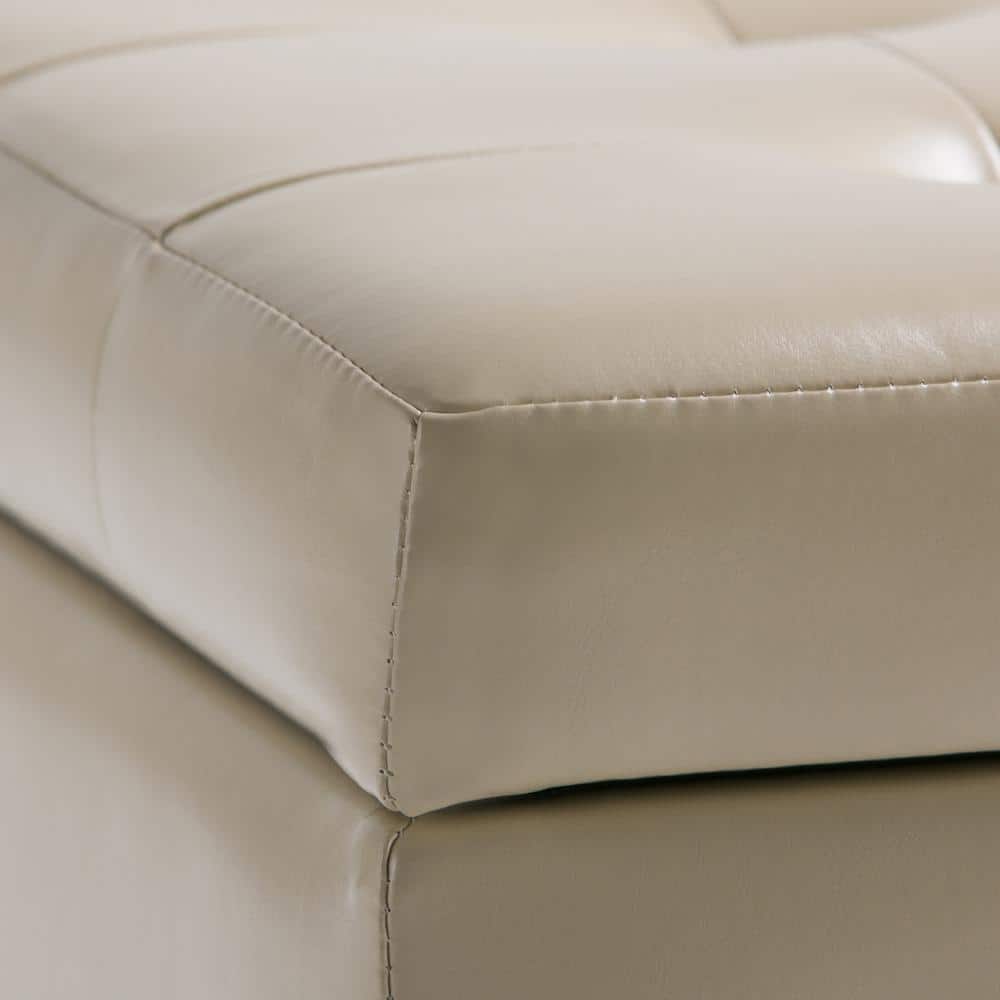 Cosmopolitan Satin Cream Tufted Faux Leather Storage Ottoman
