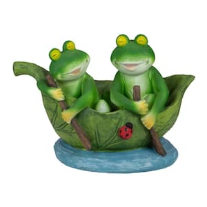 10 in. Green Frogs in a Lily Pad Outdoor Garden Statue