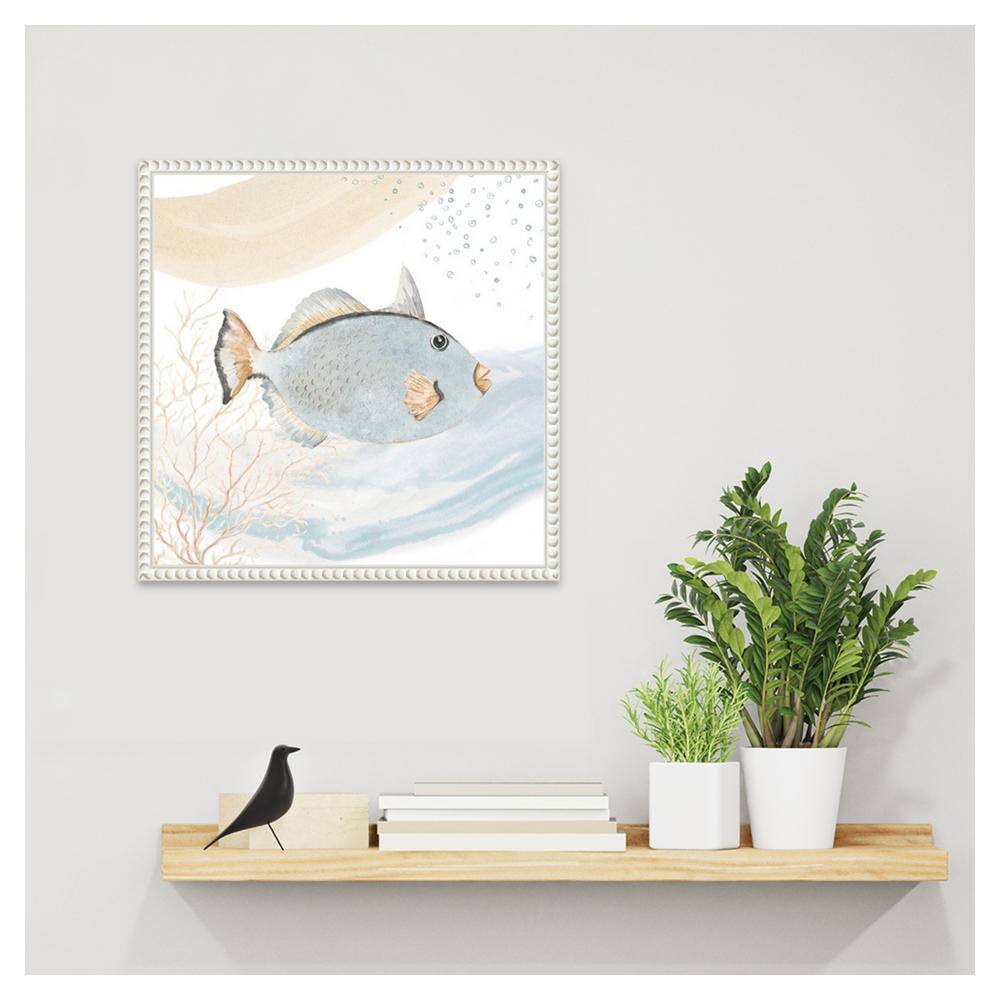 Ocean Oasis Blue Fish Canvas Art with White Beaded Frame