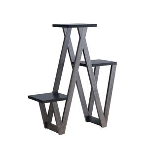 17 in. Gray Distressed Wood Plant Stand with 3-Tiers and V Shaped Legs