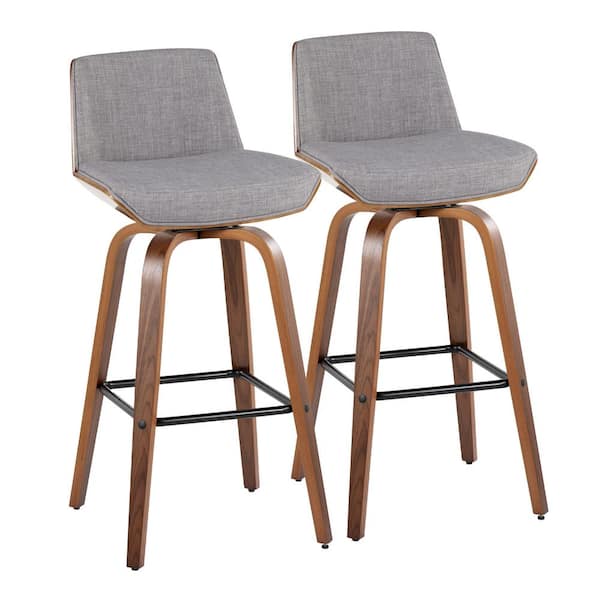 Lumisource Corazza 30.25 in. Light Grey Fabric, Walnut Wood and Black Metal Fixed-Height Bar Stool (Set of 2)