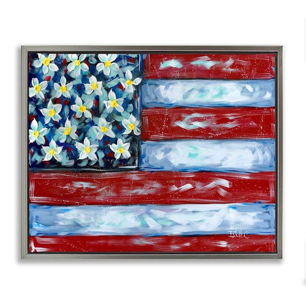 Flower Stars and Stripes Flag by Estelle Grengs Gray Floater Frame Nature Graphic Art Print 25 in. x 31 in.