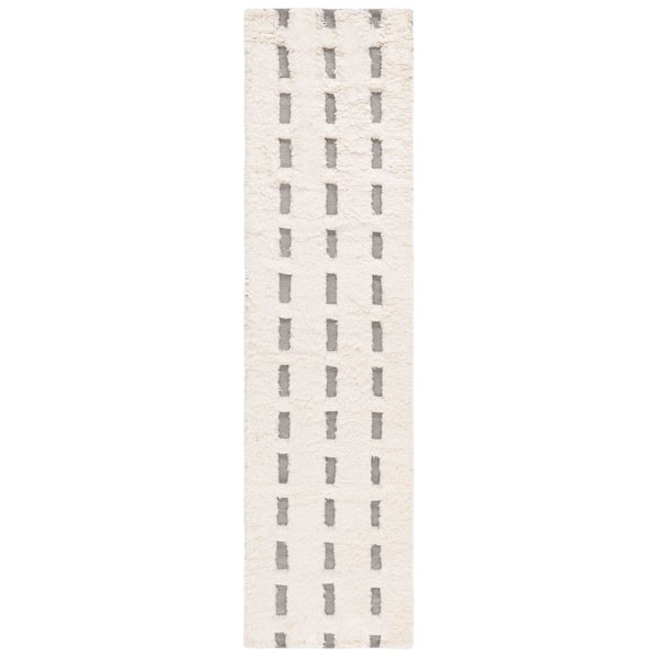 Casablanca 2 ft. x 9 ft. Gray/Ivory Dash Flokati Runner Rug