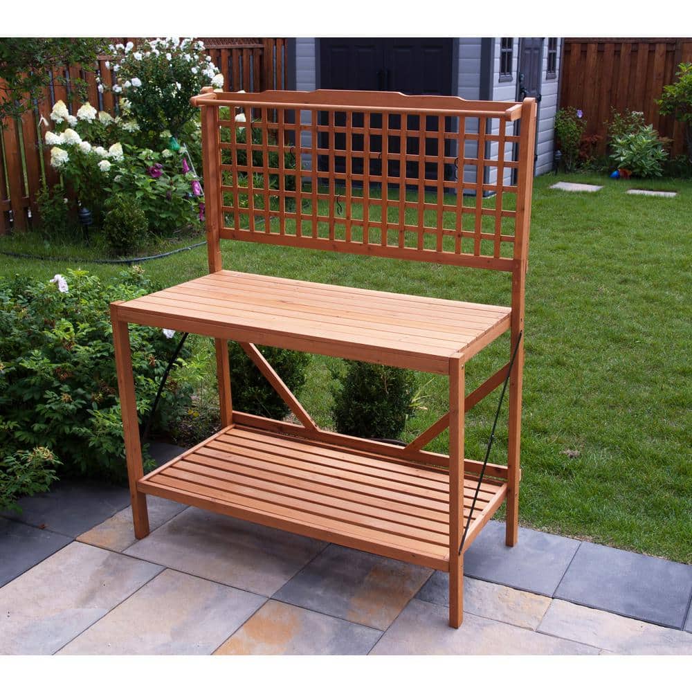 Natural Canadian Hemlock Foldable Potting Bench with Storage