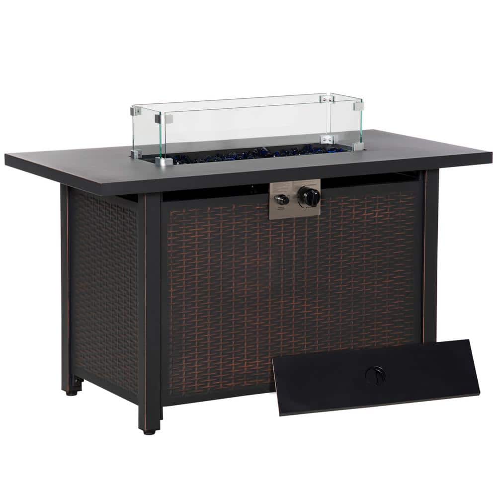 Bronze Rectangular Gas Fire Pit Table with Glass Wind Guard