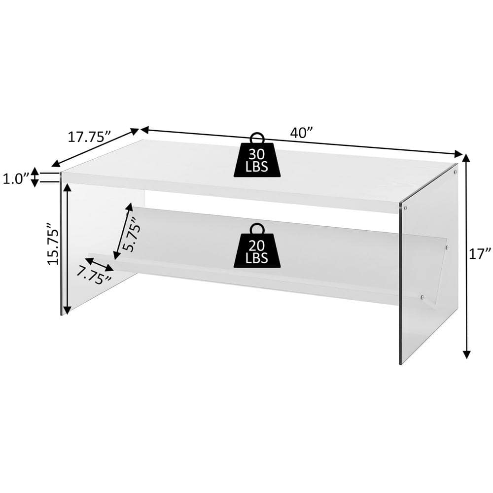 SoHo Rectangular White Wood Coffee Table with Glass Accents