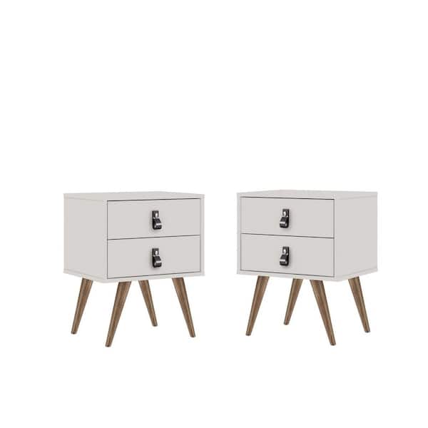 Manhattan Comfort Amber 2-Drawer White Nightstand (Set of 2) (22.8 in. H x 35.4 in. W x 15.15 in. D)