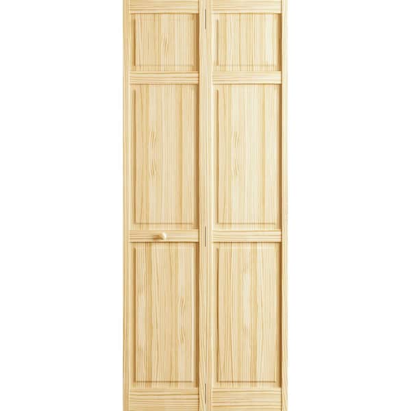 30 in. x 80 in. Colonial 6-Panel Solid Core Pine Wood Bi-Fold Door with Hardware