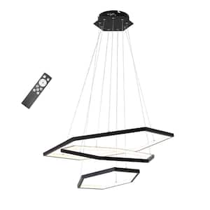 90-Watt 3-Light Modern Chandeliers Equivalence Integrated LED Black Hexagon Chandelier with Aluminum Dimmer by Remote