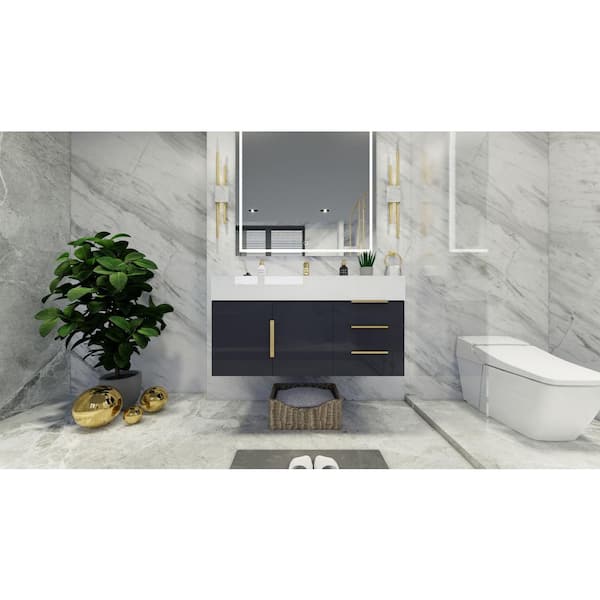 BV Better Vanity Bethany 42 in. W x 20 in. D x 22 in. H Single Sink Floating Bath Vanity in Gloss Gray with White Acrylic Top