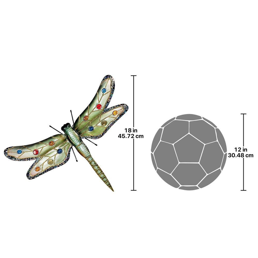 Oversized Green Dragonfly Metal Wall Sculpture with Glass Accents