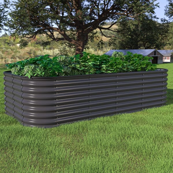 VEIKOUS Dark Gray Galvanized Steel Raised Garden Bed Many-in-1