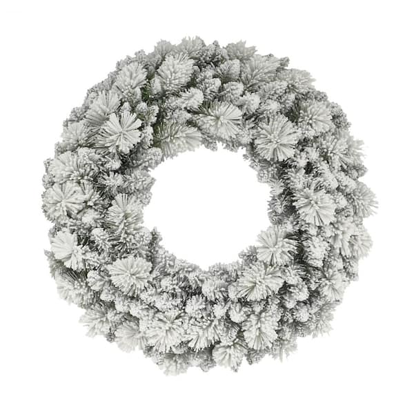 Puleo International 32 in. Unlit Flocked Spruce Artificial Christmas Wreath