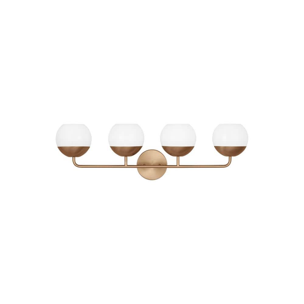 Satin Brass 4-Light Incandescent Vanity with Milk Glass Shades