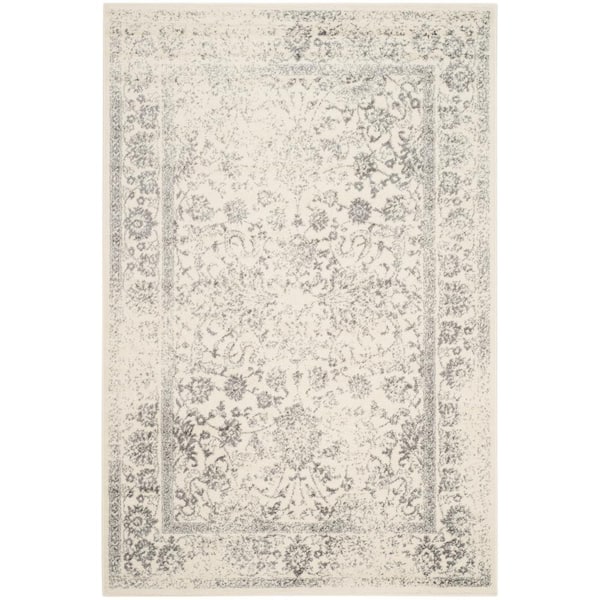 Adirondack Ivory/Silver 6 ft. x 8 ft. Border Distressed Area Rug