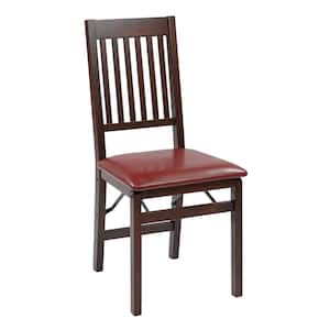 Red Faux Leather Seat Wood Frame Folding Chair (Set of 2)
