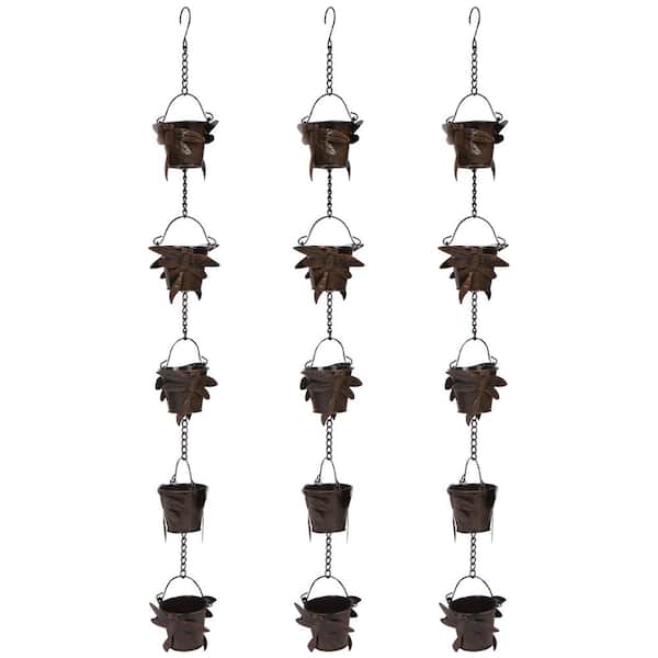 Trademark Innovations Rain Chain Copper Colored Bucket with Dragonfly Design for Gutters and Downspouts (Set of 3)