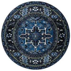 Vintage Hamadan Blue/Gray 3 ft. x 3 ft. Floral Border Round Area Rug