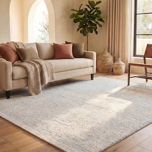 Abstract Ivory/Blue 9 ft. x 12 ft. Geometric Distressed Area Rug