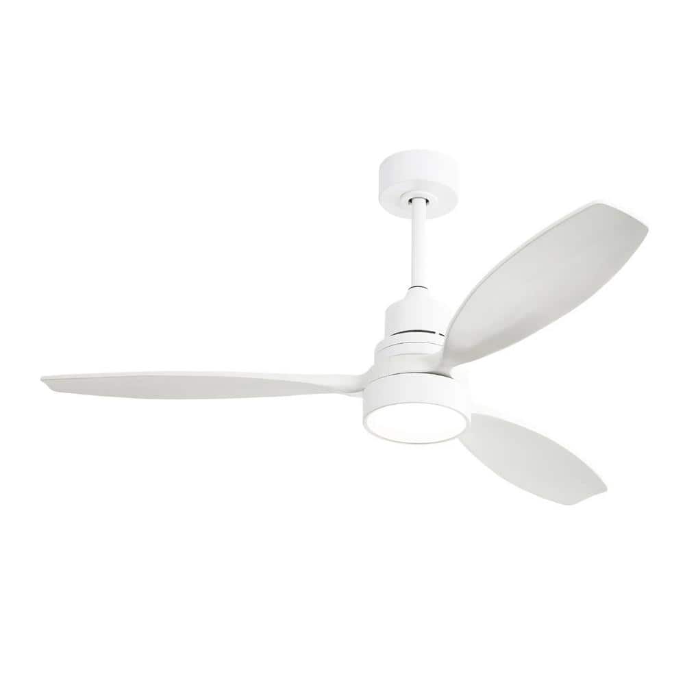 52" Matte White Wood Blades Ceiling Fan with LED Light and Remote