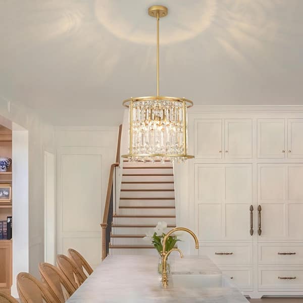 Kinlea 4 Light Gold Crystal Modern Round Chandelier for Kitchen Island, Living Room and Dining Room