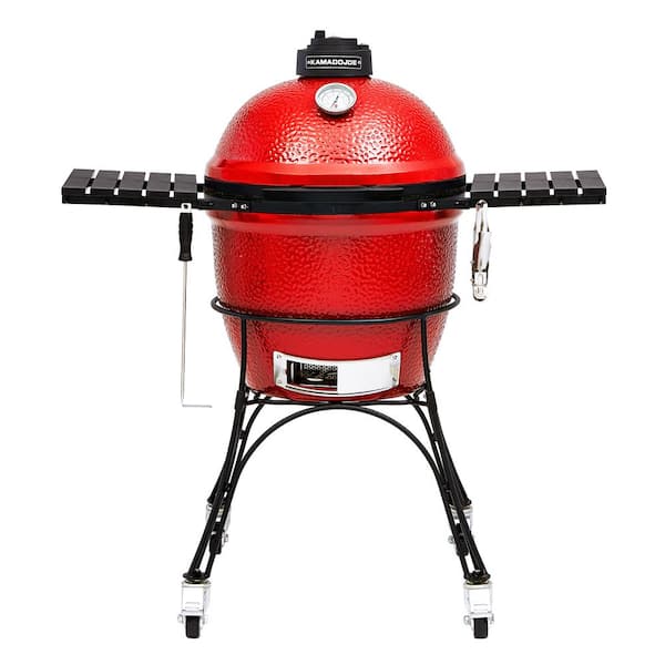 Kamado Joe Classic Joe I 18 in. Charcoal Grill in Red with Cart, Side Shelves, Grate Gripper, and Ash Tool