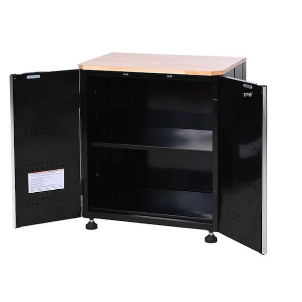 HUSKY 28 in. W x 33 in. H x 19 in.D Folding 22-Gauge Steel 1-Piece Garage Storage System in Black w/ Wooden Worktop