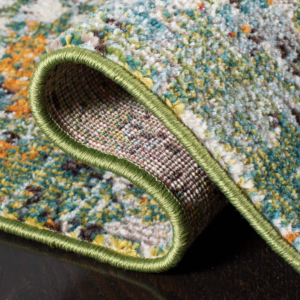 Gray and Green Round Synthetic Flat Woven Area Rug