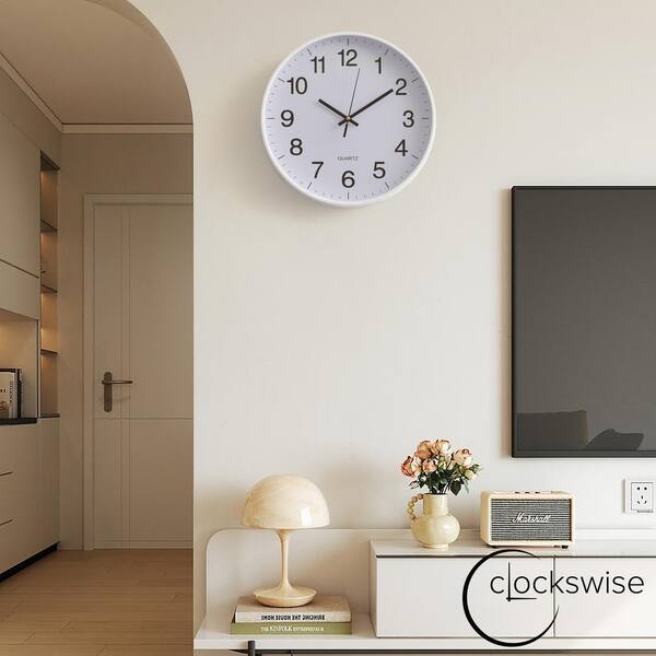CLOCKSWISE White 12-In Analog Clock-Silent, Non-Ticking for Wall