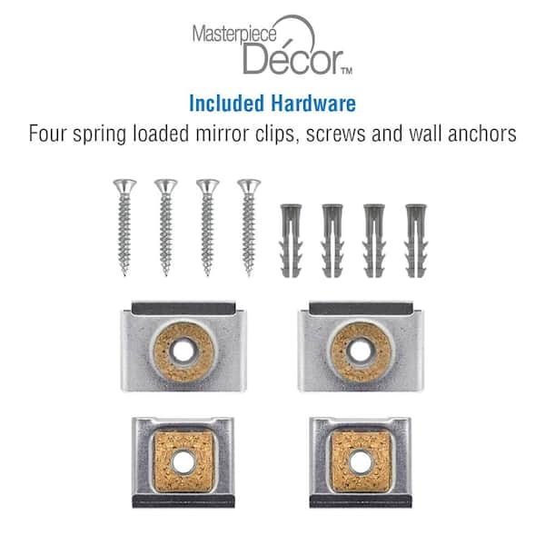 2 Sets (8 Pieces) Spring Loaded Mirror Hanger Clips Set Unframed Mirror  Mount Clips with Screws and Rawl Plugs