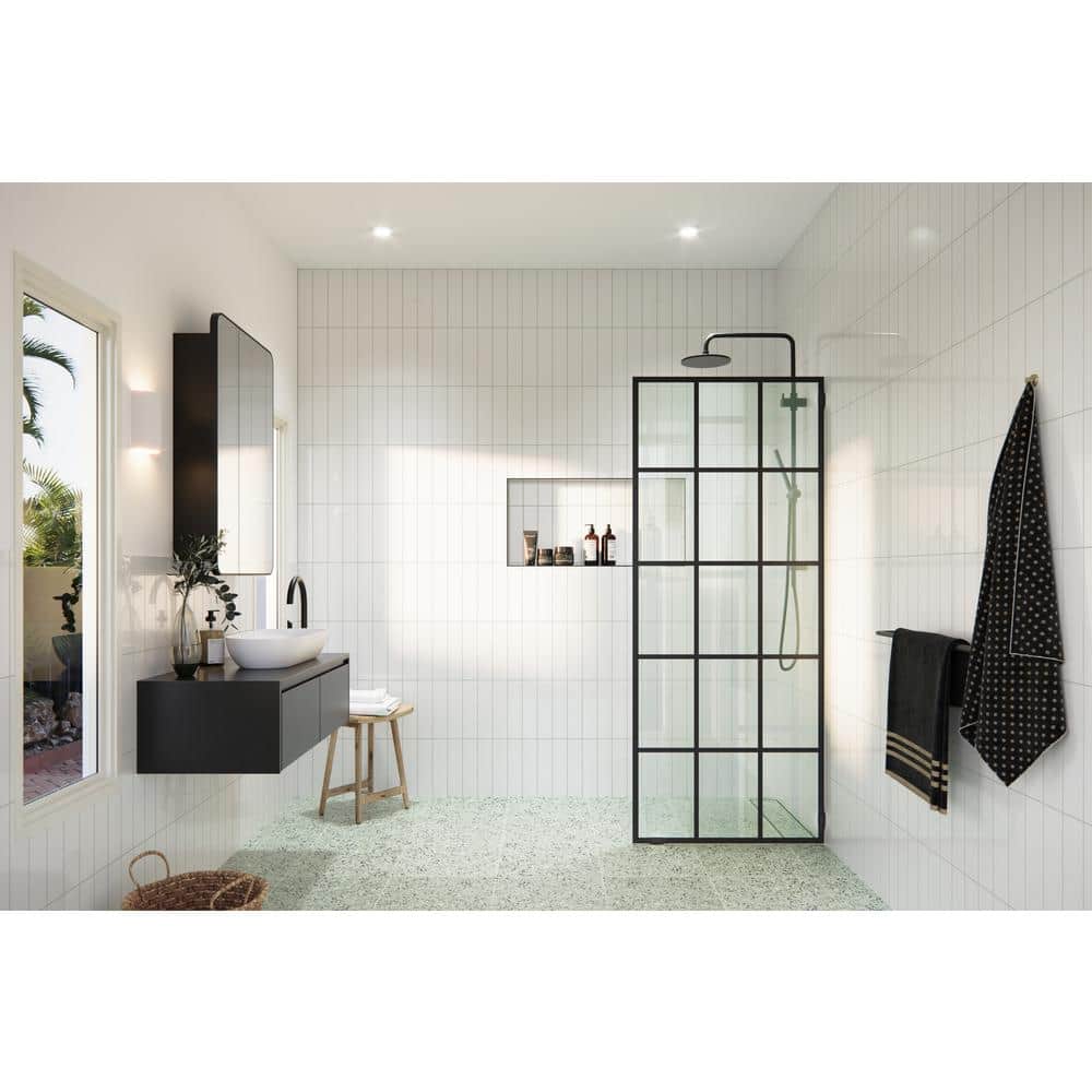 Esprit 32 in. x 78 in. Matte Black Glass Shower Panel