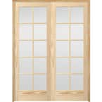 48 in. x 80 in. 10-Lite French Unfinished Pine Solid Core Wood Double Prehung Interior Door with Bronze Hinges