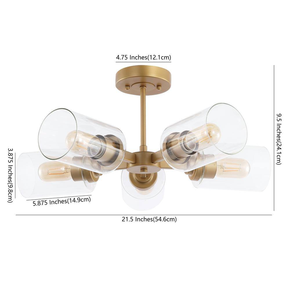 Jaynie 21.5" Brass Gold 5-Light Farmhouse LED Flush Mount with Clear Glass