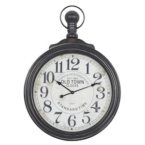 28 in. x 39 in. Brown Wooden Distressed Pocket Watch Style Wall Clock with Beige Clockface