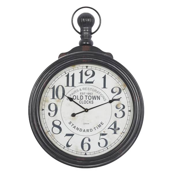 Litton Lane Brown Wood Vintage Wall Clock 52107 - The Home Depot