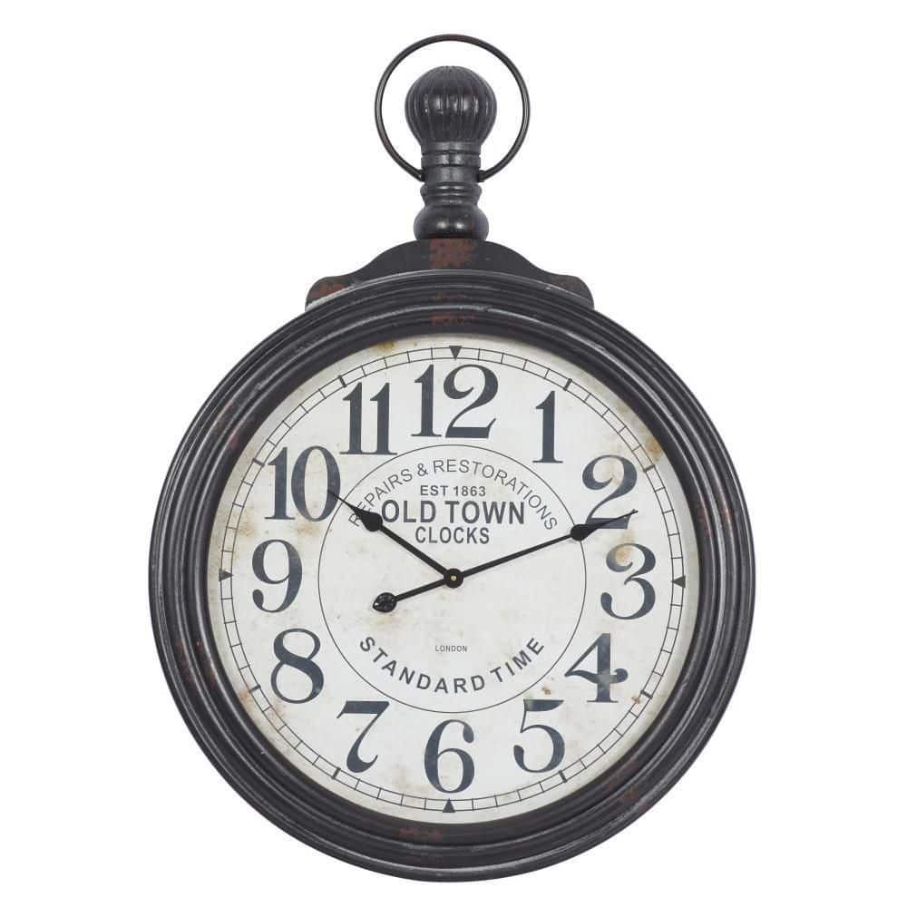 39" Brown MDF Vintage Pocket Watch Wall Clock