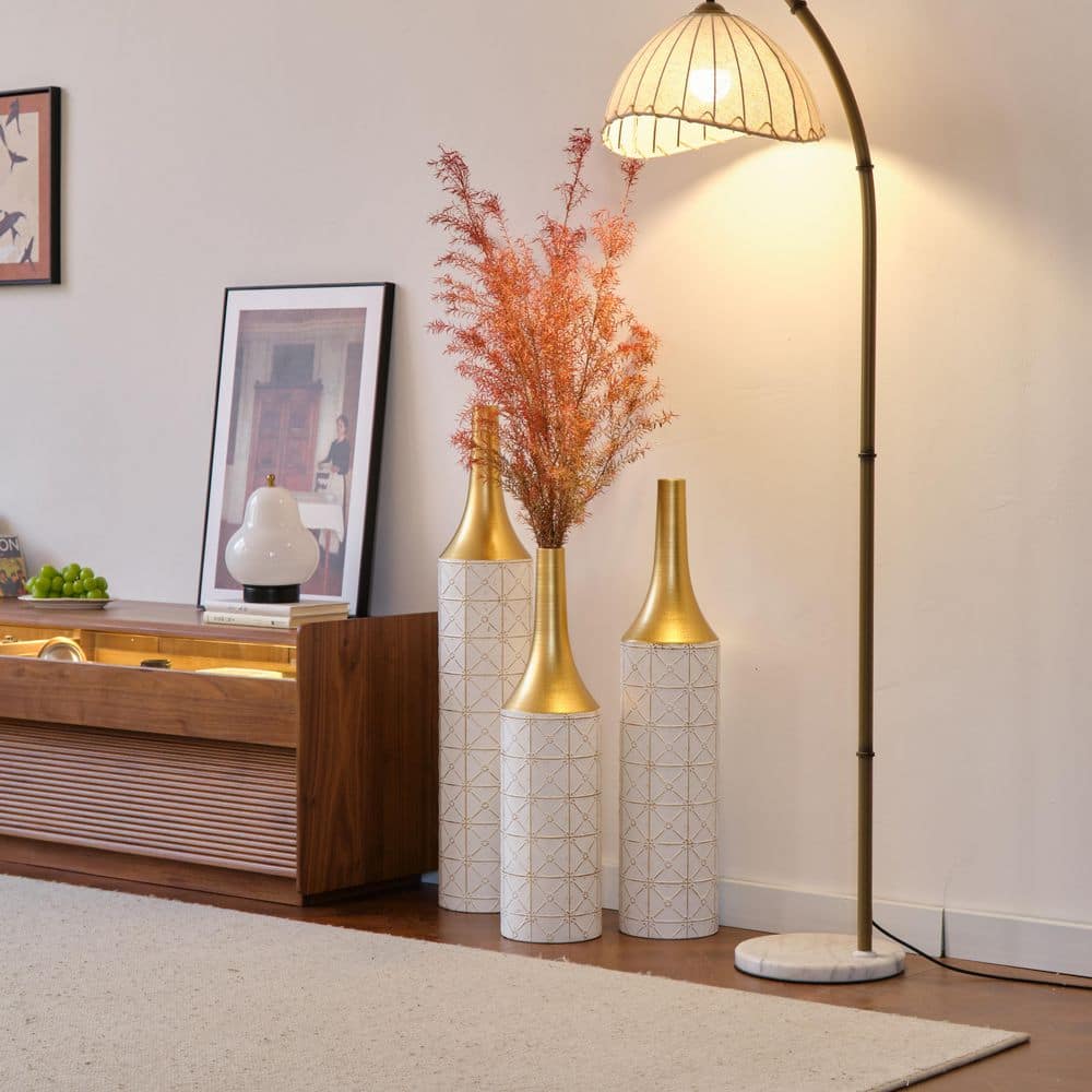 Gorgeous Large Glazed 34 in. White Gold Floor Metal Vases Wedding Centerpie