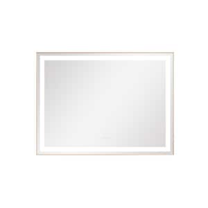 48 in. W x 36 in. H Large Rectangular Framed LED Light Anti-Fog Wall Bathroom Vanity Mirror in Gold