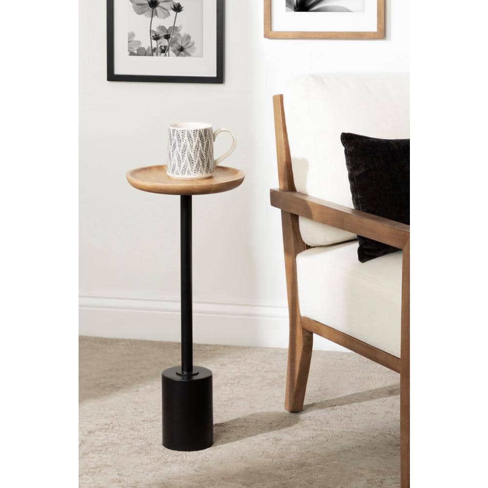Xyler Round Natural Brown Wood and Black Metal Drink Table