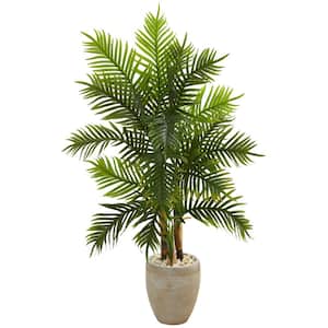 Indoor 5 ft. Areca Palm Artificial Tree in Sand Colored Planter Real Touch