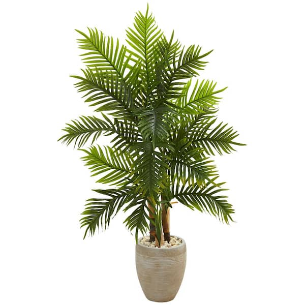 Nearly Natural Indoor 5 ft. Areca Palm Artificial Tree in Sand Colored ...