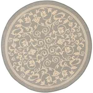 Courtyard Gray/Natural 7 ft. x 7 ft. Round Border Indoor/Outdoor Patio  Area Rug